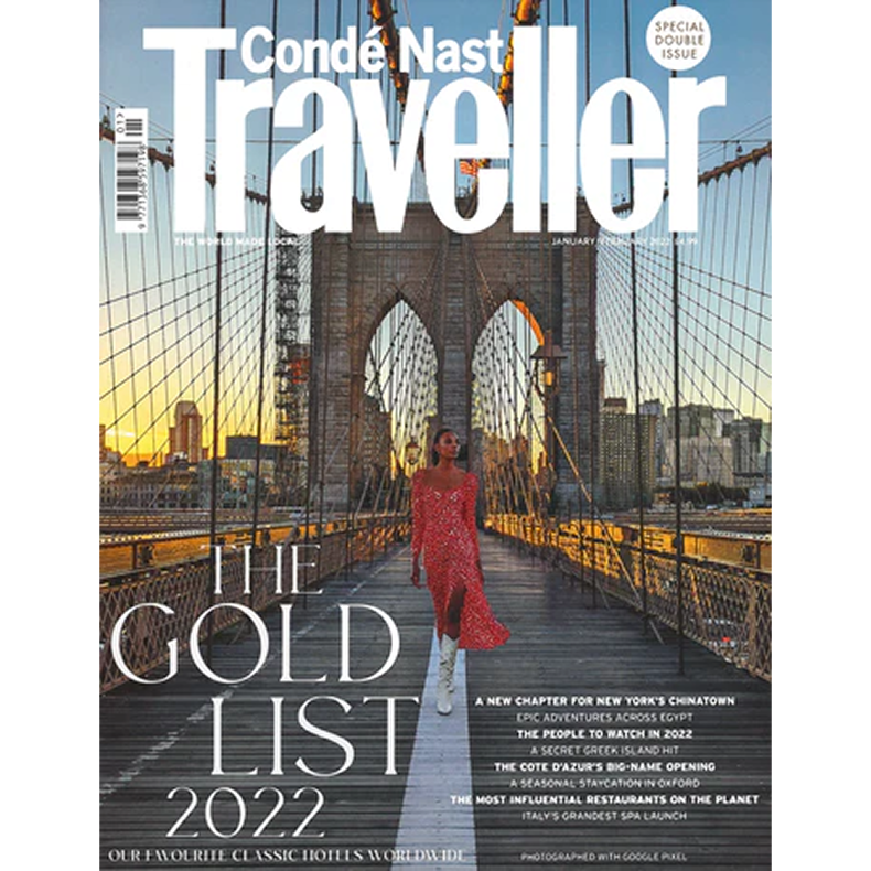 Condé Nast Traveller 'The Gold List' cover featuring the Brooklyn Bridge, aligning the brand with luxury New York City style.