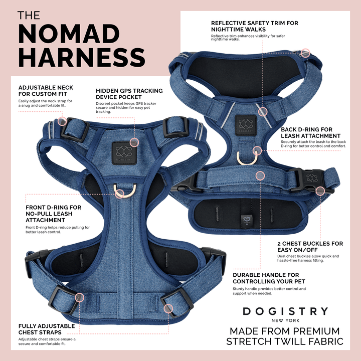 The NoMad Adjustable Dog Walking Set - Denim